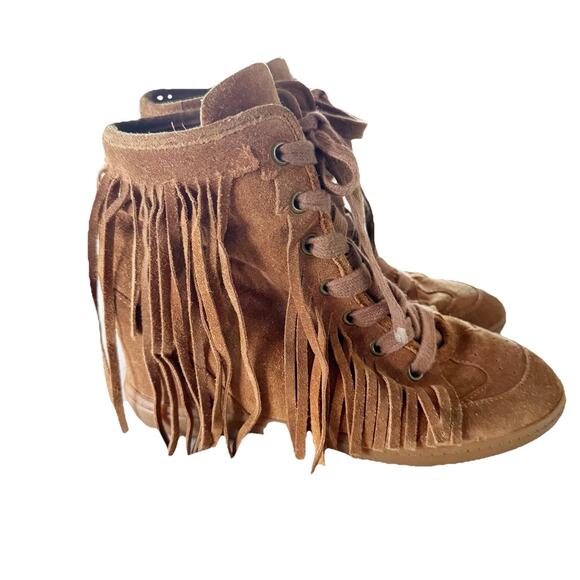 ALDO Women 37/6.5 Brown Suede Moccasin Boots With Fringe *READ - Picture 1 of 9